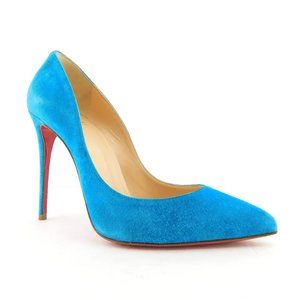 CHRISTIAN LOUBOUTIN Aqua Blue Suede Leather Classic Stiletto Heel Pumps 36.5